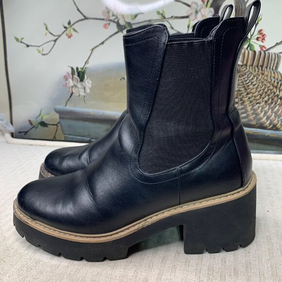 Dolce Vita Womens Size 9 Black Leather Tattler Chelsea Platform Boot Chunky Heel - Picture 1 of 7